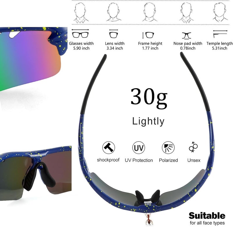 BangLong Polarized Sports Sunglasses Cycling Sun Glasses for Men Women with 5 Interchangeable Lenes for Running Baseball Golf - Image 3